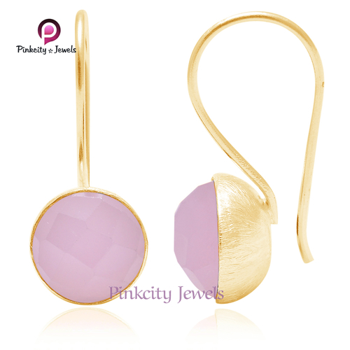 पिंक चेलेडोनी फेसेटेड 925 सिल्वर इयररिंग्स