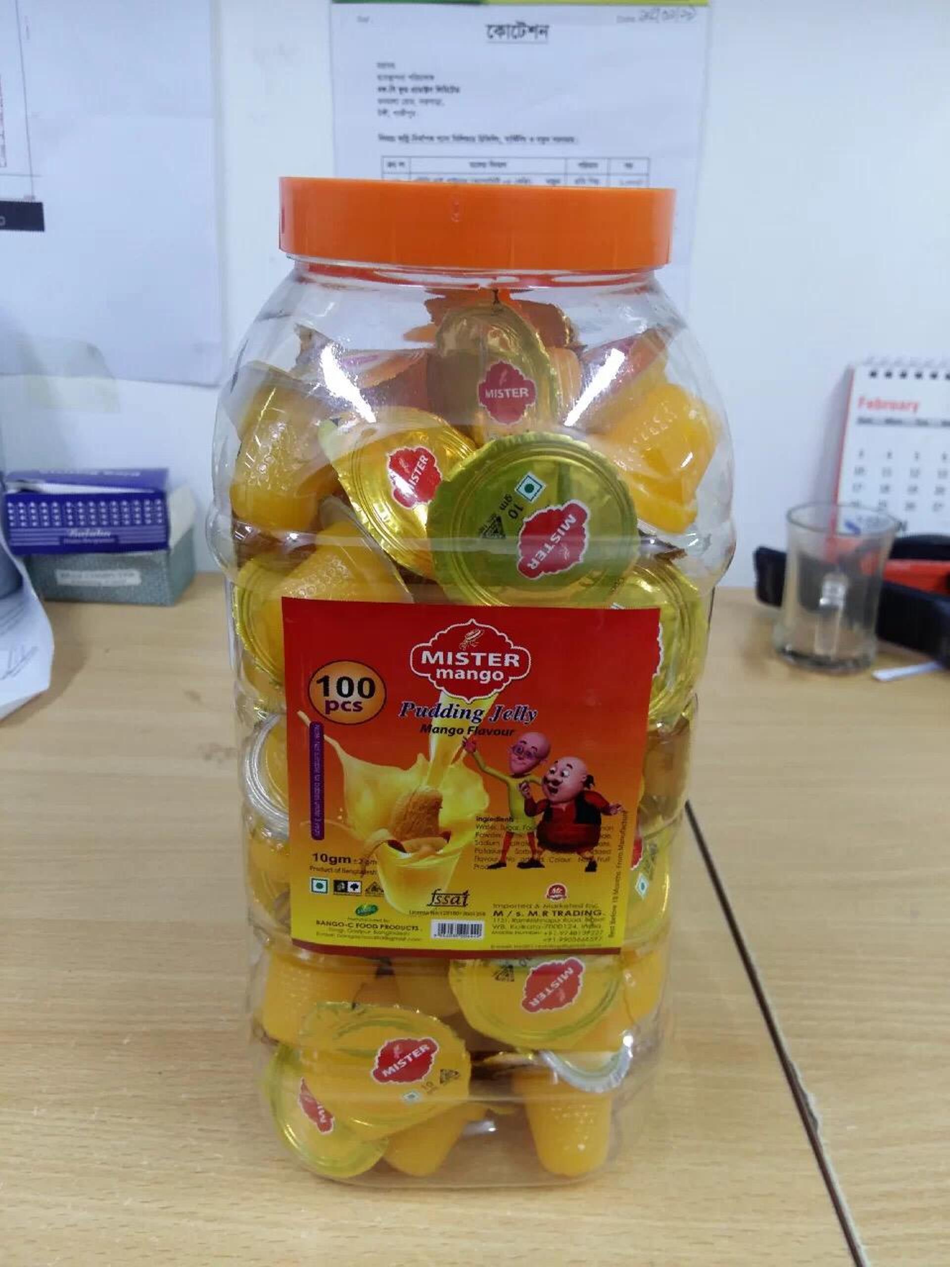 Mister Mango Pudding Love Jelly - 10 Gm X 100 Pcs X 15 Jars | Delicious Litchi & Mango Flavors, Eggless, 0% Fat, Shelf Life 1.5 Years