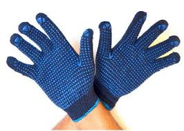 PVC Dotted Cotton Knitted Hand Glove - Cotton, 50g, Raw White or Navy Blue, Seamless Design with Breathable Knit Wrist, Full Finger Style