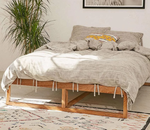 Solid Wood Double Bed - 206x188x37 cm, Handmade Craftsmanship, Durable and Easy to Clean Features