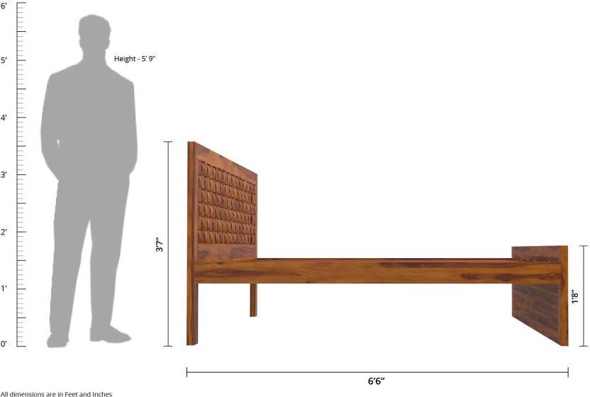 Solid Wood Double Bed - 78x72x43 Inch | Handmade Artwork, Modern Design With Embossed Bamboo Curvy Patterns By Avi Art And Crafts