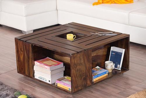 Solid Wood Center Coffee Table Cubic No Assembly Required