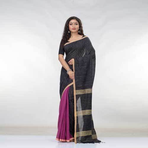 Available In Different Colors Ladies Black Cotton Saree