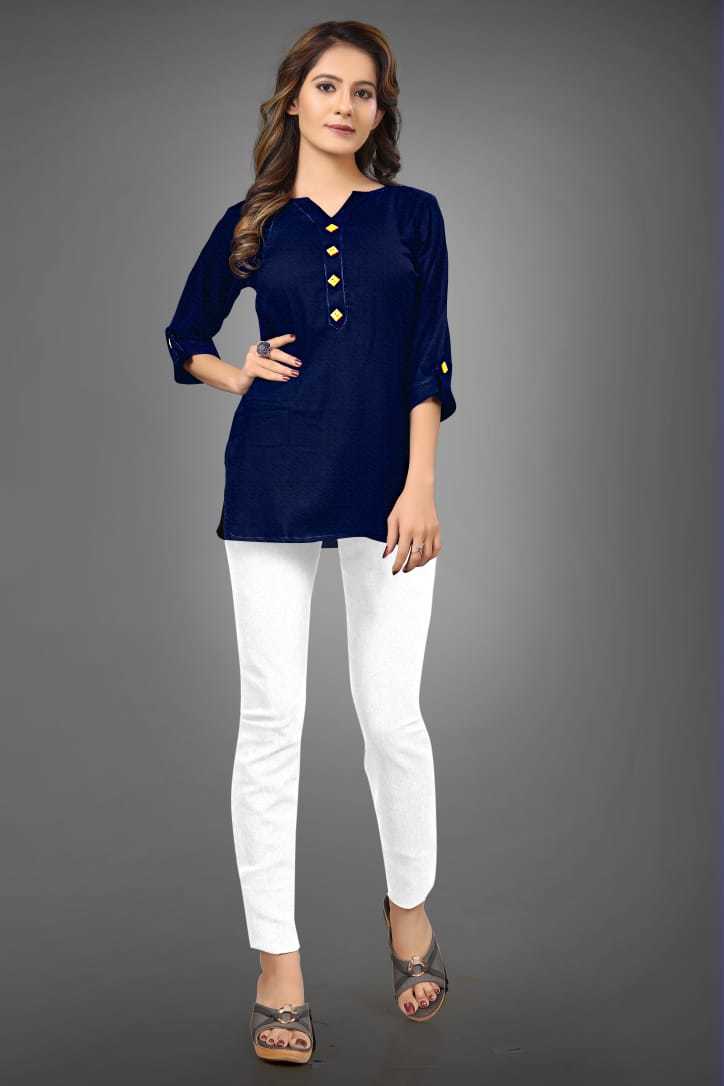 Plain Tops For Women - Cotton 30-31 Inch Length Multicolour S/m/l/xl Sizes 3/4 Sleeve With Chinese Collar Stitched With Beads Closure