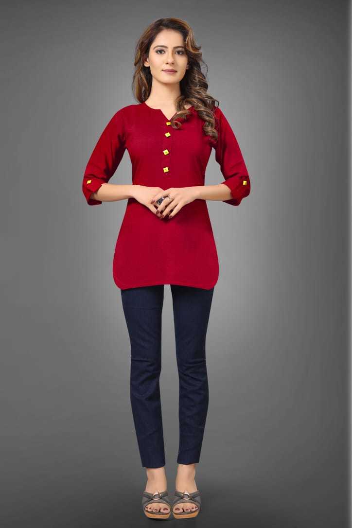 Plain Tops For Women - Cotton 30-31 Inch Length Multicolour S/m/l/xl Sizes 3/4 Sleeve With Chinese Collar Stitched With Beads Closure