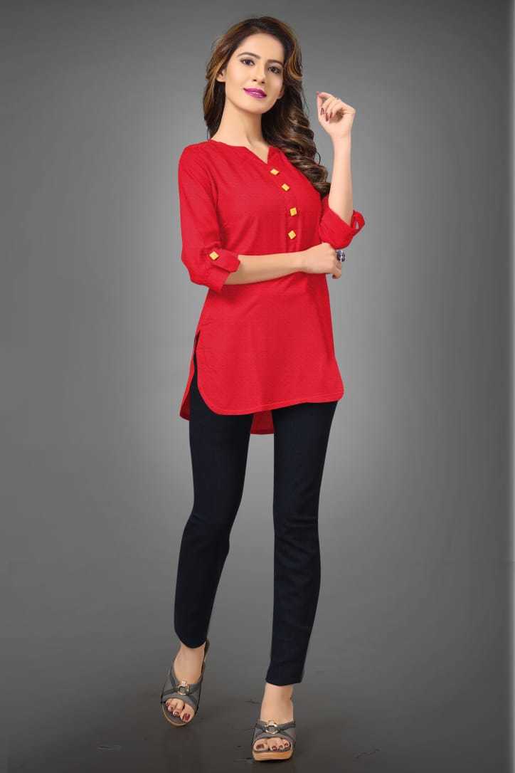 Plain Tops For Women - Cotton 30-31 Inch Length Multicolour S/m/l/xl Sizes 3/4 Sleeve With Chinese Collar Stitched With Beads Closure