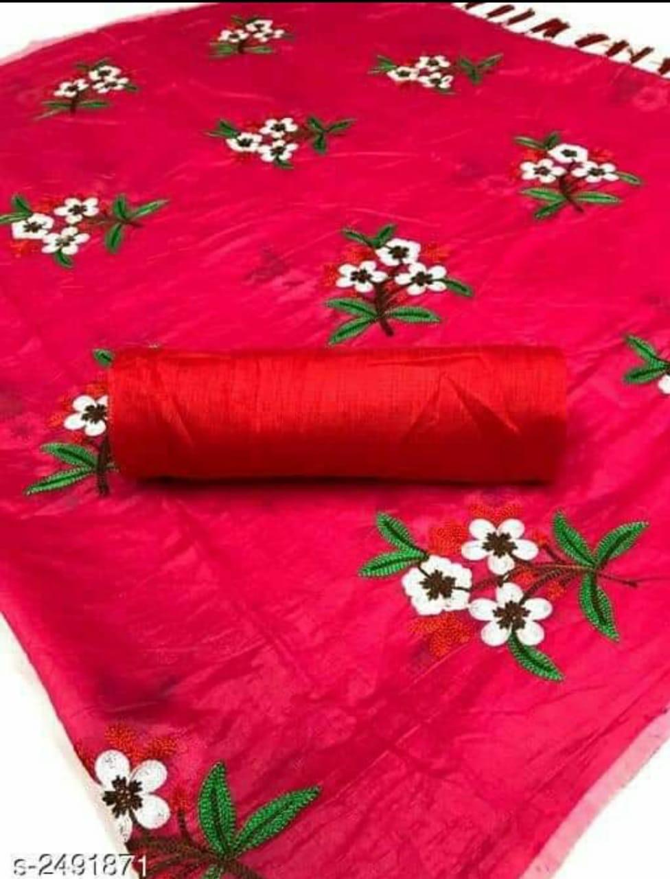 Embroidered Flower Design Chanderi Saree - Art Silk, Length: 5.5 Mtr, Blouse Length: 0.8 Mtr, Multicolour, Hand Embroidery | Suitable For All Seasons, Includes Attached Blouse Piece