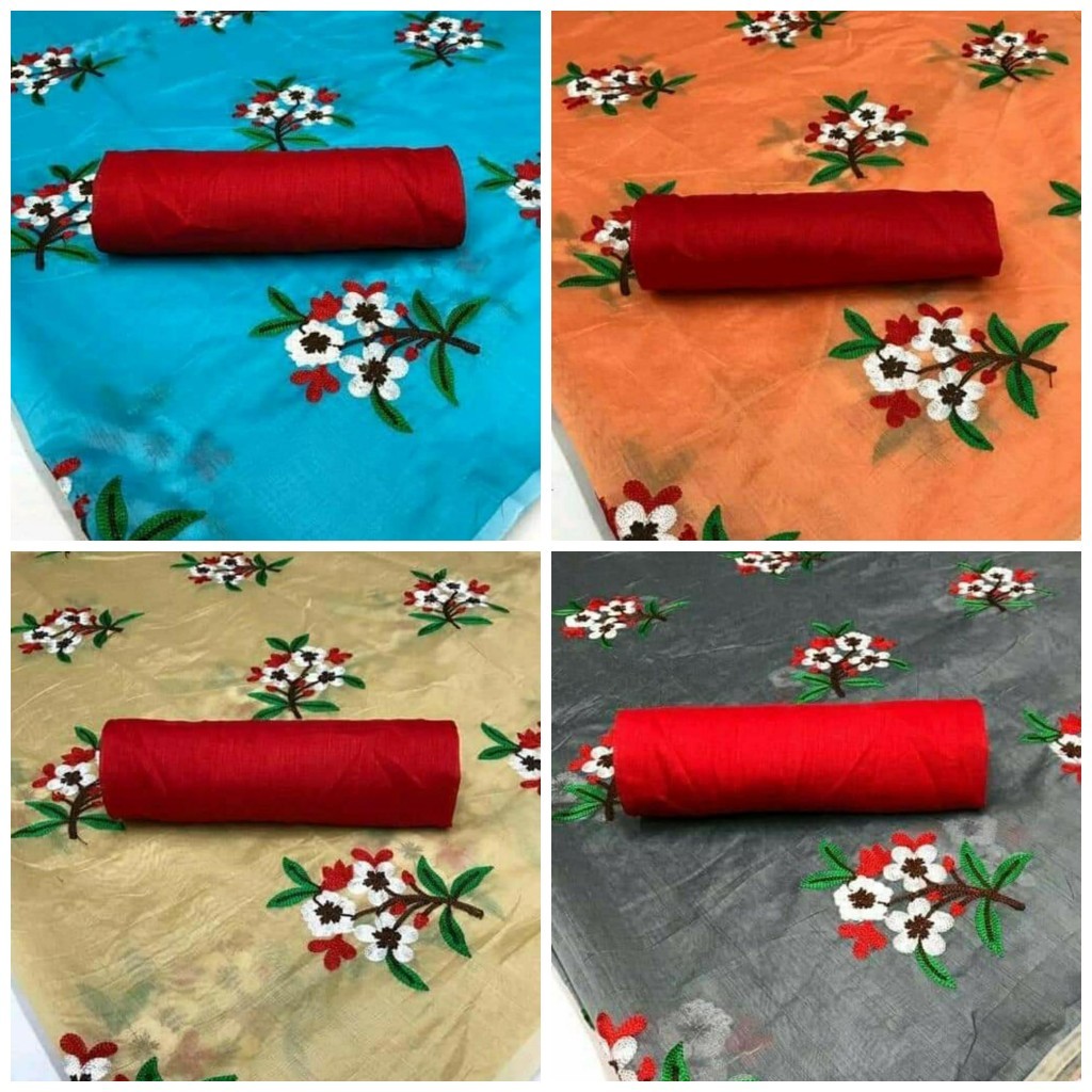 Embroidered Flower Design Chanderi Saree - Art Silk, Length: 5.5 Mtr, Blouse Length: 0.8 Mtr, Multicolour, Hand Embroidery | Suitable For All Seasons, Includes Attached Blouse Piece