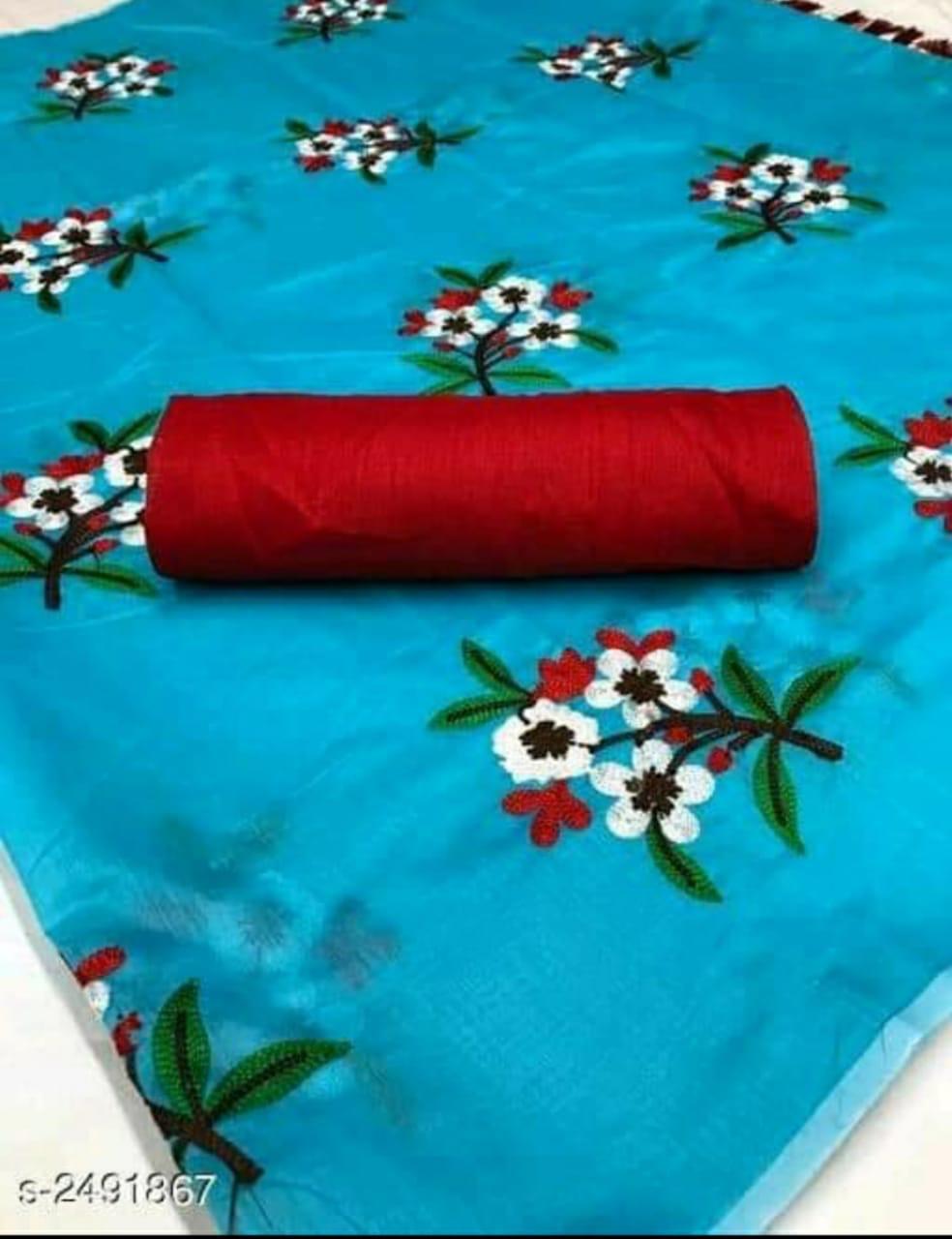 Embroidered Flower Design Chanderi Saree - Art Silk, Length: 5.5 Mtr, Blouse Length: 0.8 Mtr, Multicolour, Hand Embroidery | Suitable For All Seasons, Includes Attached Blouse Piece