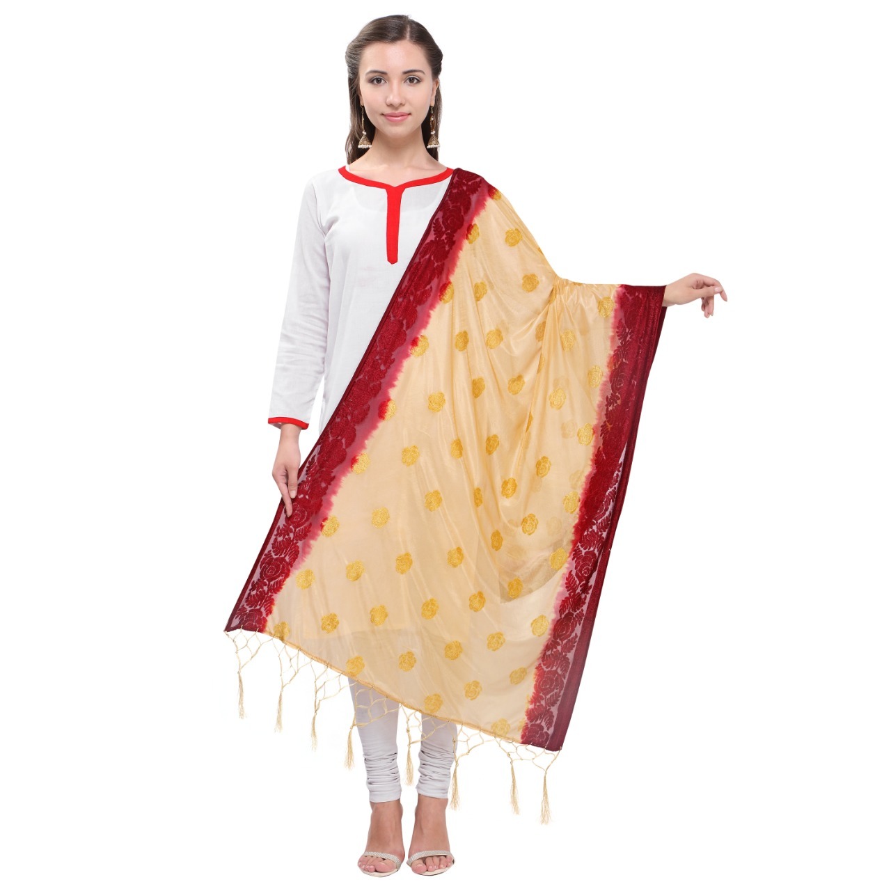 Fancy Silk Dupatta - Velvet, 2.25 Meter Length, Multicolour Embroidered Design | Breathable, Quick Dry, No Fade, Washable, Suitable For All Seasons