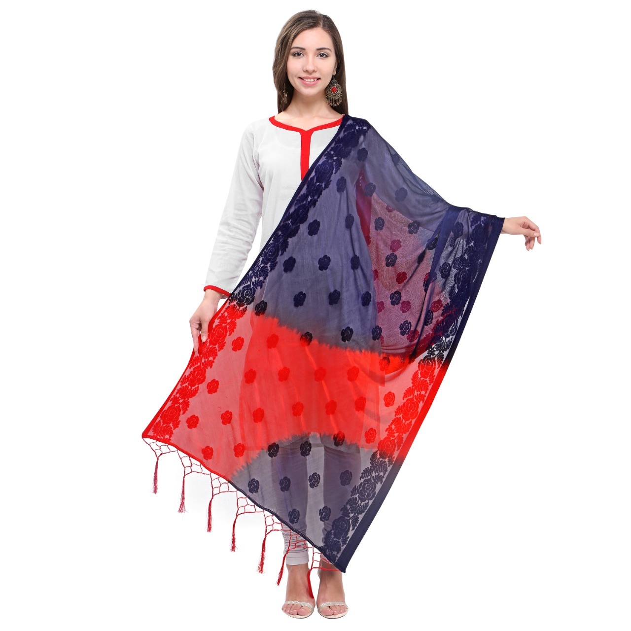 Fancy Silk Dupatta - Velvet, 2.25 Meter Length, Multicolour Embroidered Design | Breathable, Quick Dry, No Fade, Washable, Suitable For All Seasons