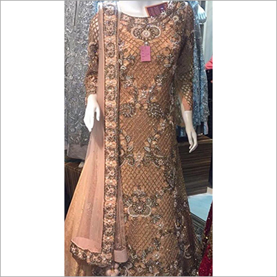 पीच लेडीज़ गोल्डन अनारकली गाउन