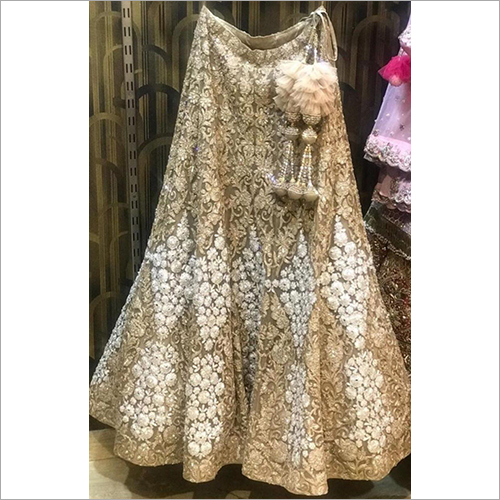 Ladies Golden Designer Lehenga Decoration Material: Lace
