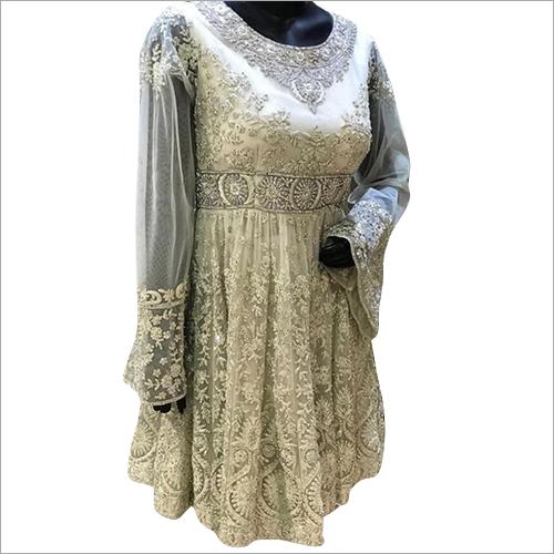 Ladies Flare Golden Suit - Cotton Polyester, Customized Size, Embroidered Pattern | Full Sleeves, Lace Closure, Loose Fitting Sharara Bottom