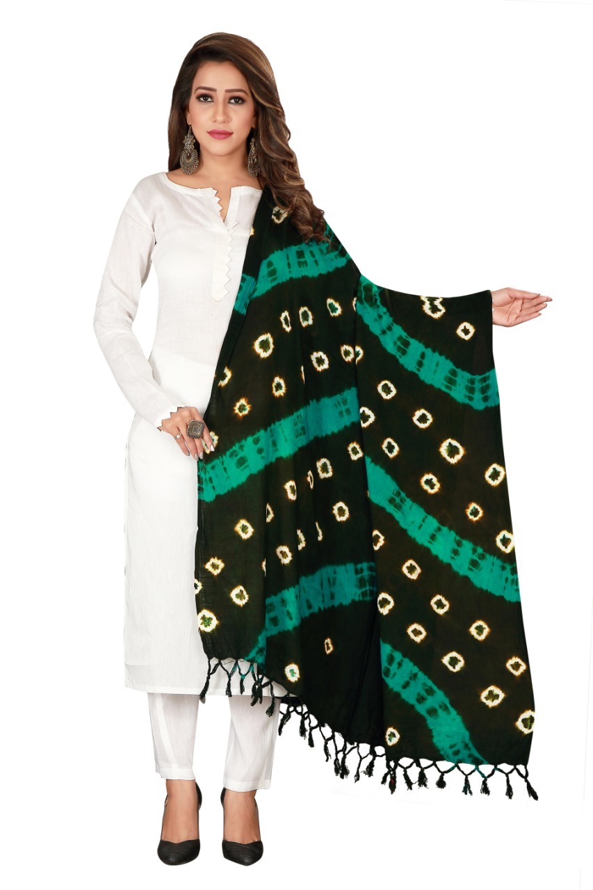 Designer Bandhej Pure Cotton Dupatta With Jhalar/tassels - Cotton, Length: 2.25m, Multicolour, Features: Breathable, Quick Dry, Washable, Cool Dry