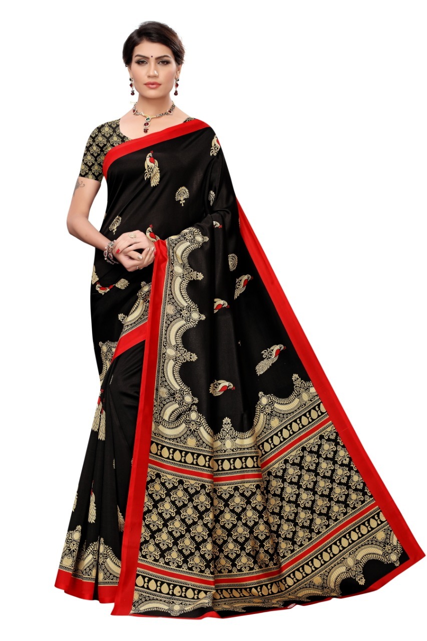 Fancy Design Art Silk Saree - Material: Art Silk, Size: 5.5 Mtr Length, 0.8 Mtr Blouse | Multicolour Printed Pattern, Suitable For All Seasons