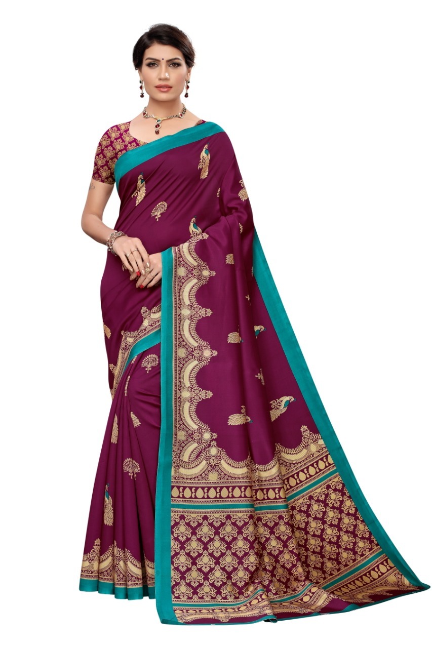 Fancy Design Art Silk Saree - Material: Art Silk, Size: 5.5 Mtr Length, 0.8 Mtr Blouse | Multicolour Printed Pattern, Suitable For All Seasons