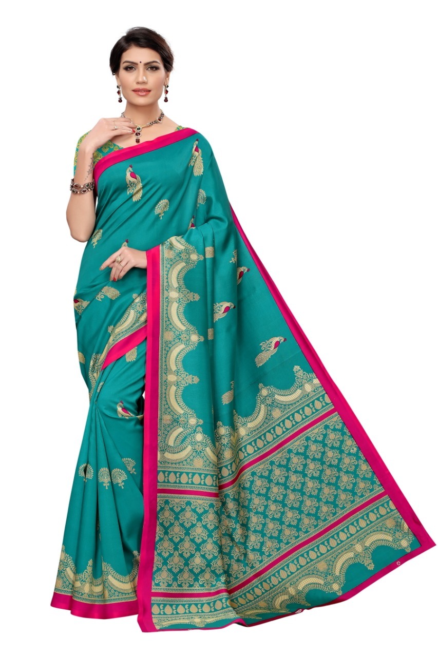 Fancy Design Art Silk Saree - Material: Art Silk, Size: 5.5 Mtr Length, 0.8 Mtr Blouse | Multicolour Printed Pattern, Suitable For All Seasons