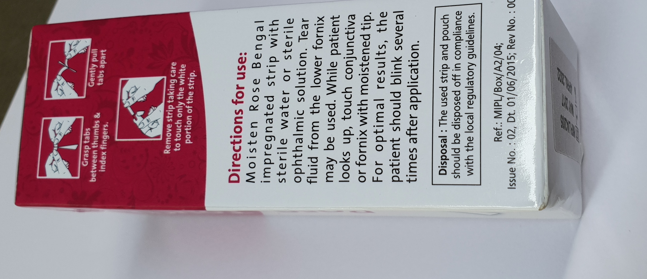 Rose Bengal Strips - 1.3 Mg Medical Grade Stain , Individually Packaged In Sterile Pouch For Ophthalmic Use