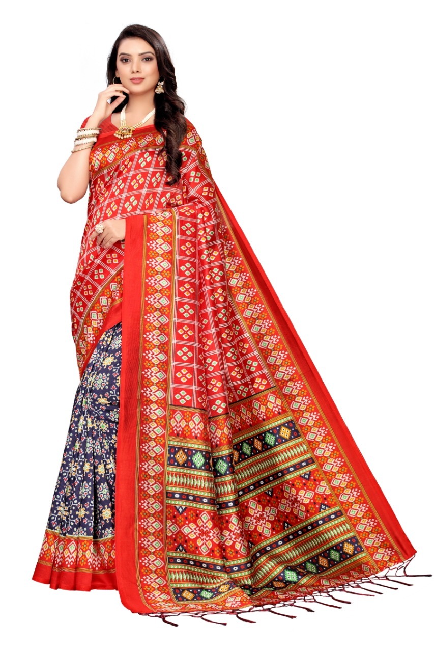 New Designer Art Silk Saree With Jhalar - Art Silk, Length: 5.5 Mtr, Blouse Length: 0.8 Mtr, Multicolour, Printed Pattern, Wash Care: Dry Clean, Attached Blouse Piece