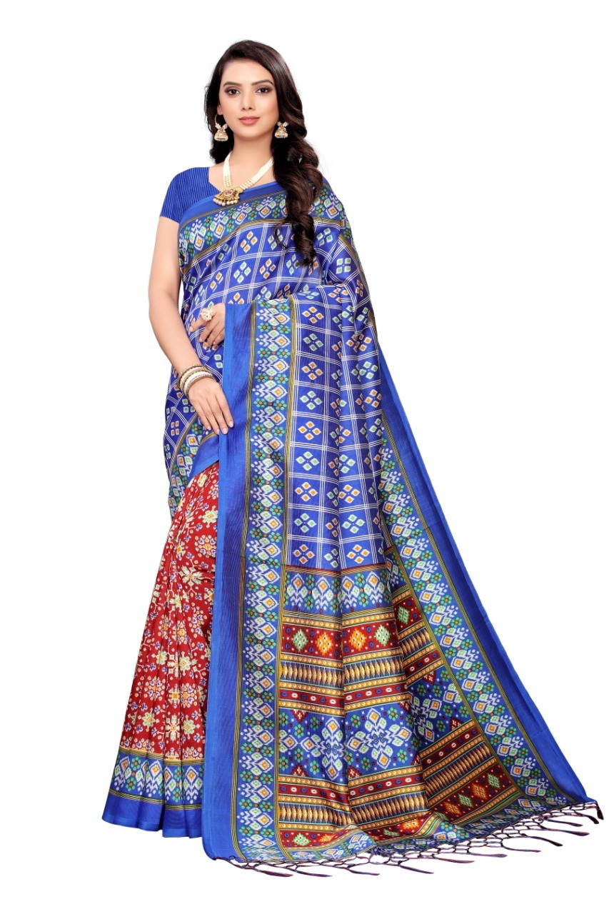 New Designer Art Silk Saree With Jhalar - Art Silk, Length: 5.5 Mtr, Blouse Length: 0.8 Mtr, Multicolour, Printed Pattern, Wash Care: Dry Clean, Attached Blouse Piece