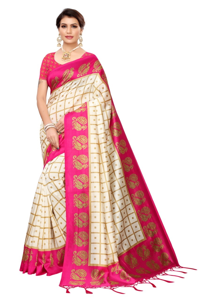 Ladies Wear Mysore Silk Saree With Jhalar - Material: Art Silk, Length: 5.5 Mtr, Blouse Length: 0.8 Mtr, Color: Multicolour, Pattern: Printed, Suitable For All Seasons