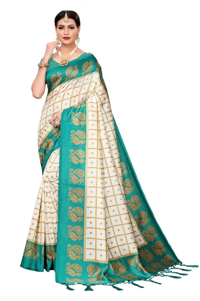 Ladies Wear Mysore Silk Saree With Jhalar - Material: Art Silk, Length: 5.5 Mtr, Blouse Length: 0.8 Mtr, Color: Multicolour, Pattern: Printed, Suitable For All Seasons