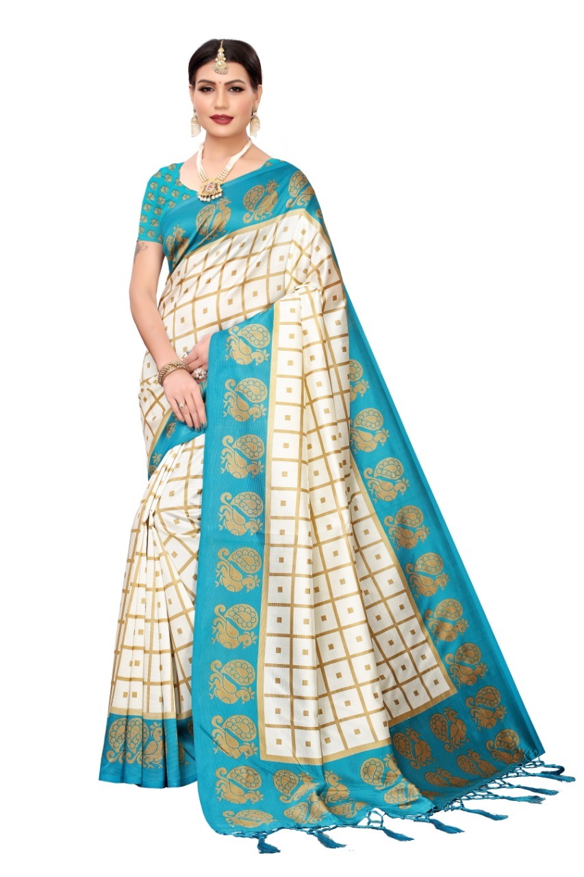 Ladies Wear Mysore Silk Saree With Jhalar - Material: Art Silk, Length: 5.5 Mtr, Blouse Length: 0.8 Mtr, Color: Multicolour, Pattern: Printed, Suitable For All Seasons