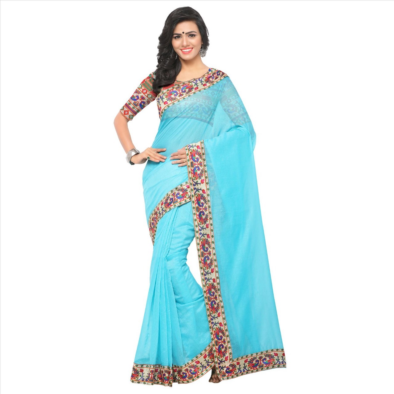 New Designer Chanderi Saree With Lace - Cotton Silk, 5.5 Mtr Length, Multicolour, Patterned Print, Dry Clean With Attached Blouse Piece