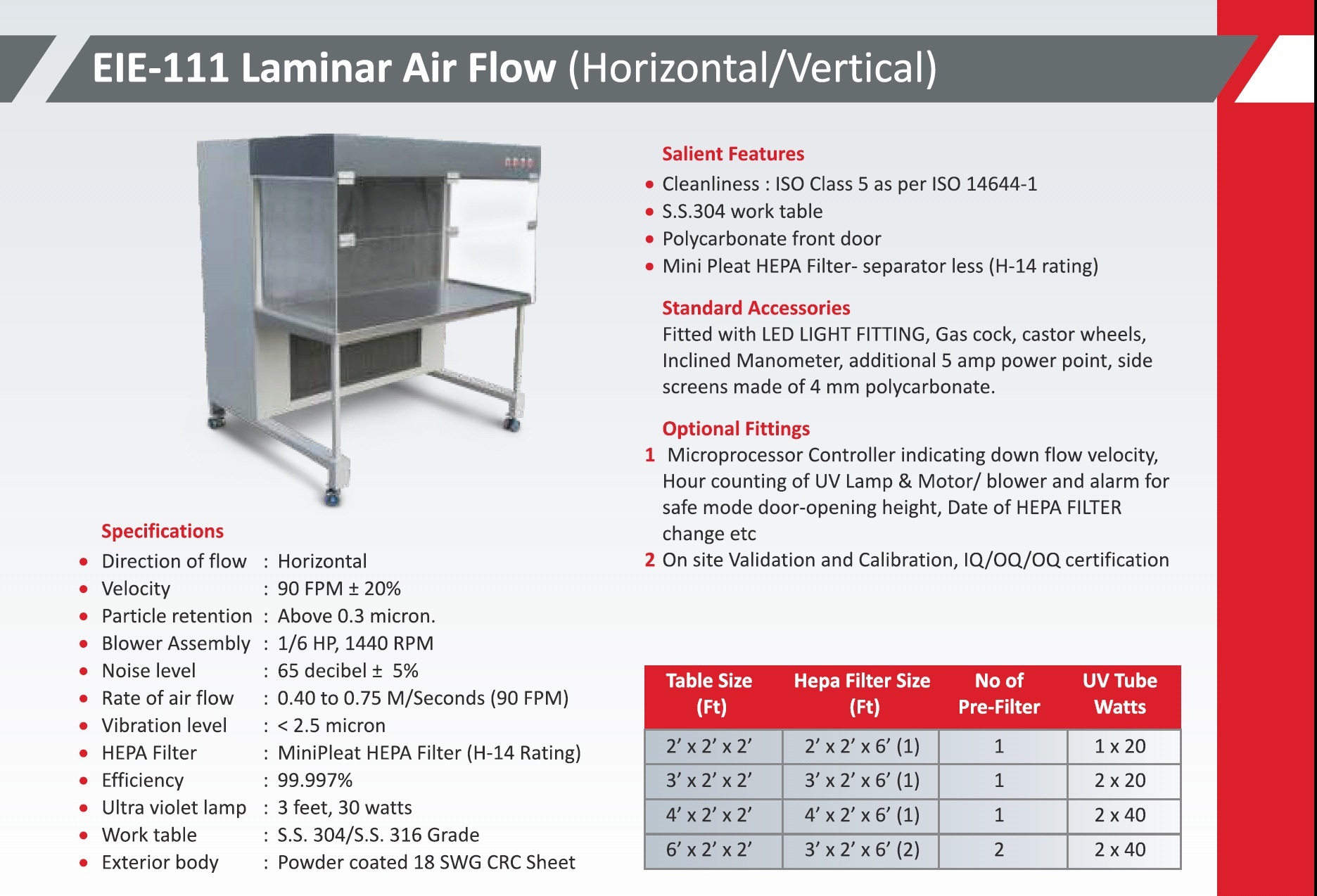 Horizontal Laminar Air Flow Cabinet - Color: Silver