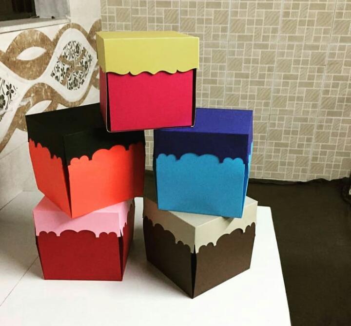 Explosion Box 3 Layered - 14x14x14 Inches, Heart & Square Variants In Attractive Colors | Handmade Greeting Card For Birthdays