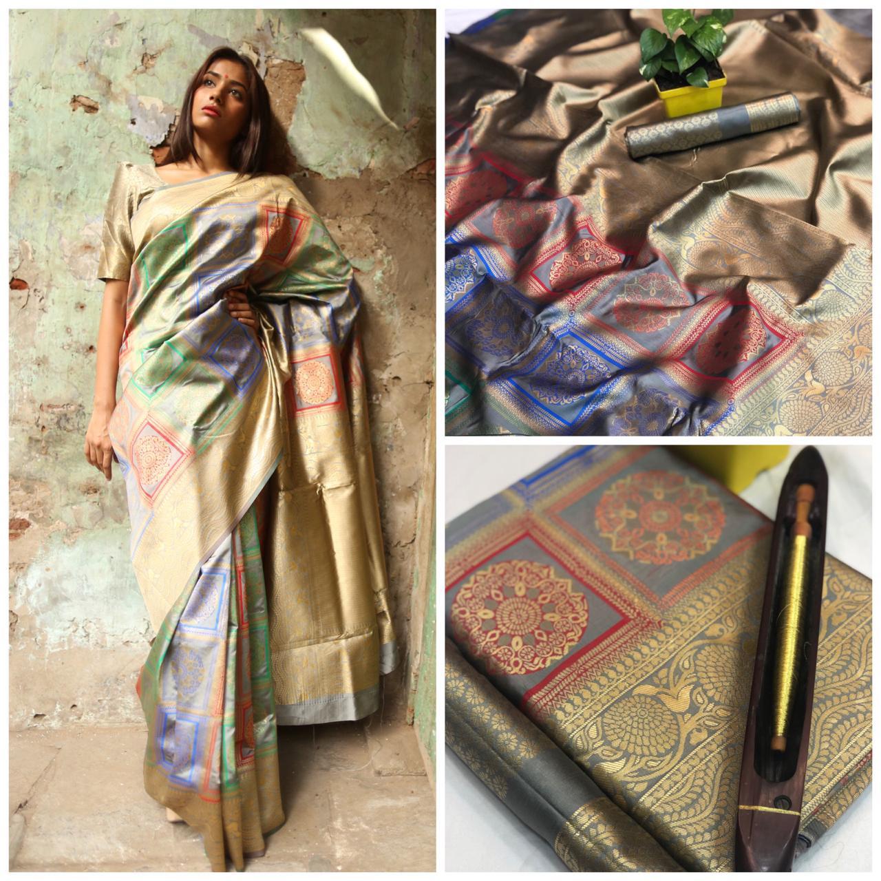 Katan Silk Saree - Pure Silk, Majestic Zari Work, Ombre Pallu & Contrast Blouse Design | Royal Ethnic Weave For Festival And Wedding Season