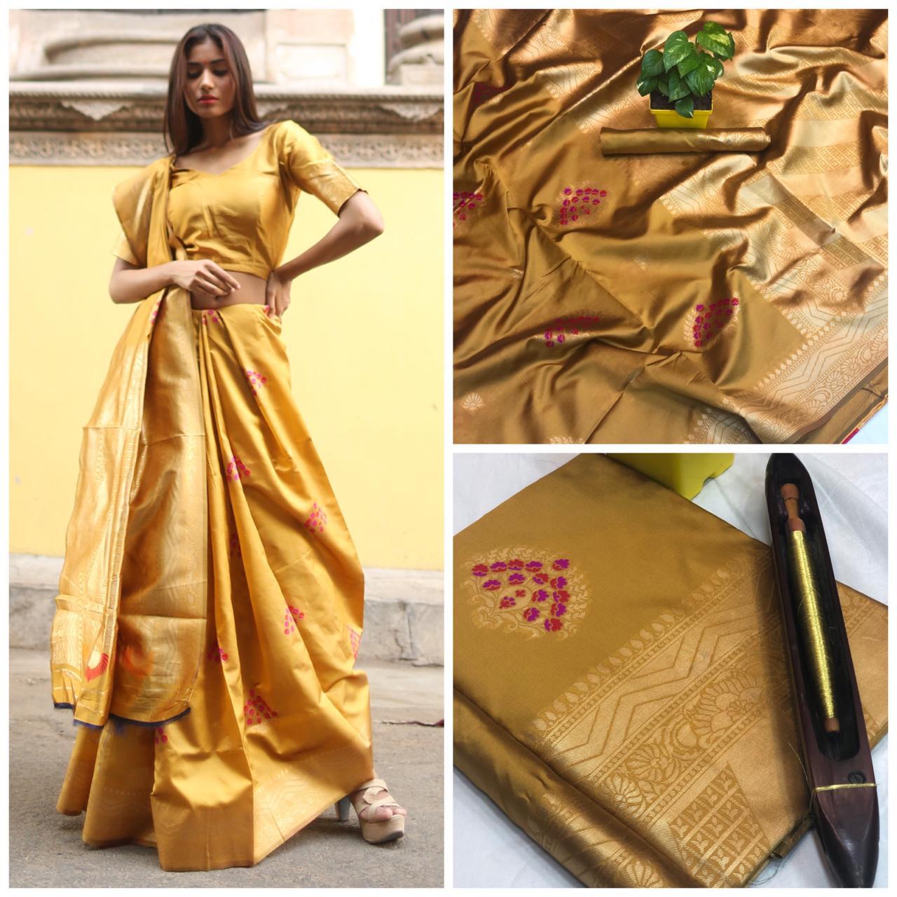 Katan Silk Saree - Pure Silk, Majestic Zari Work, Ombre Pallu & Contrast Blouse Design | Royal Ethnic Weave For Festival And Wedding Season