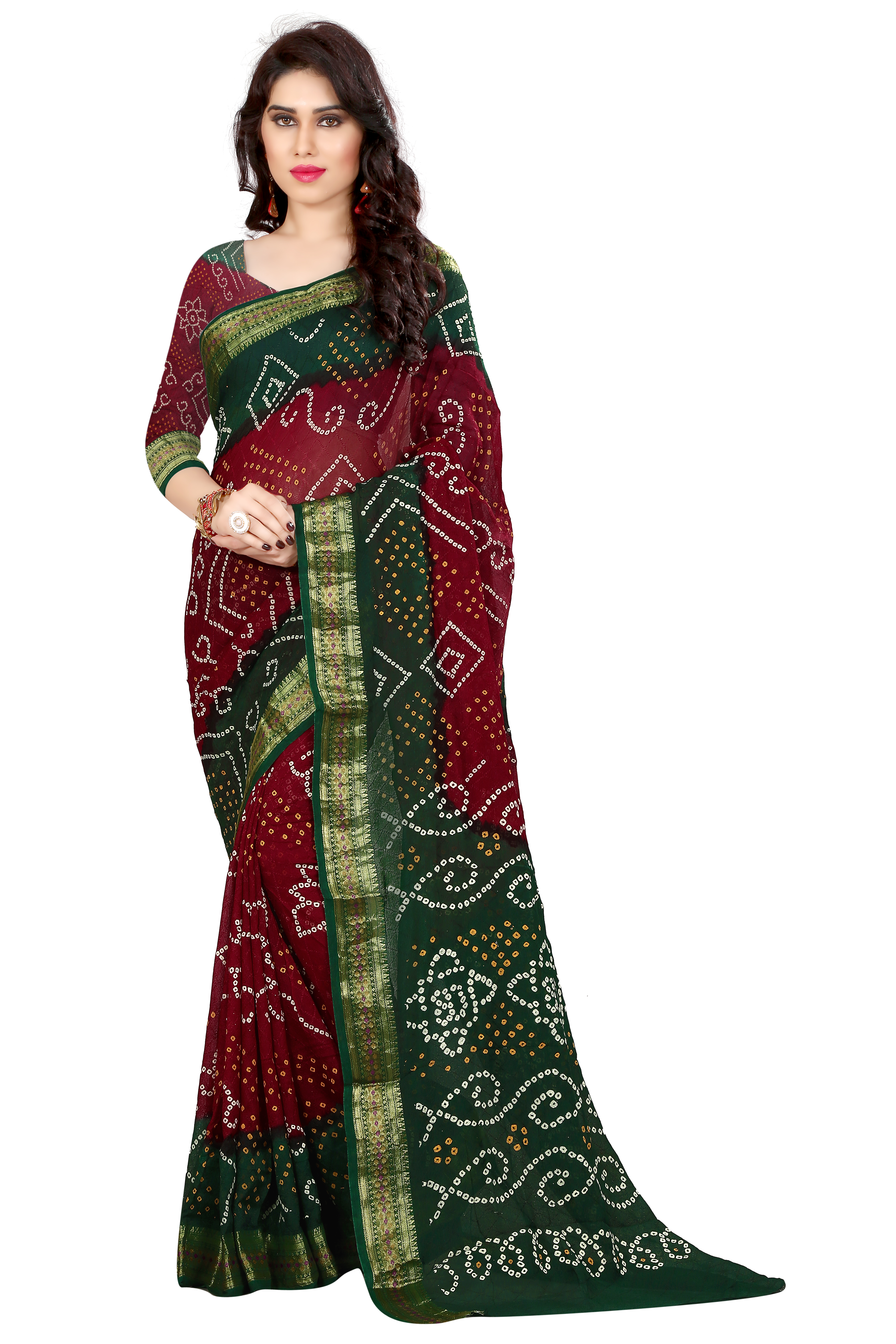 Multicolour New Ladies Wear Pure Cotton Bandhani Saree With Zari Work