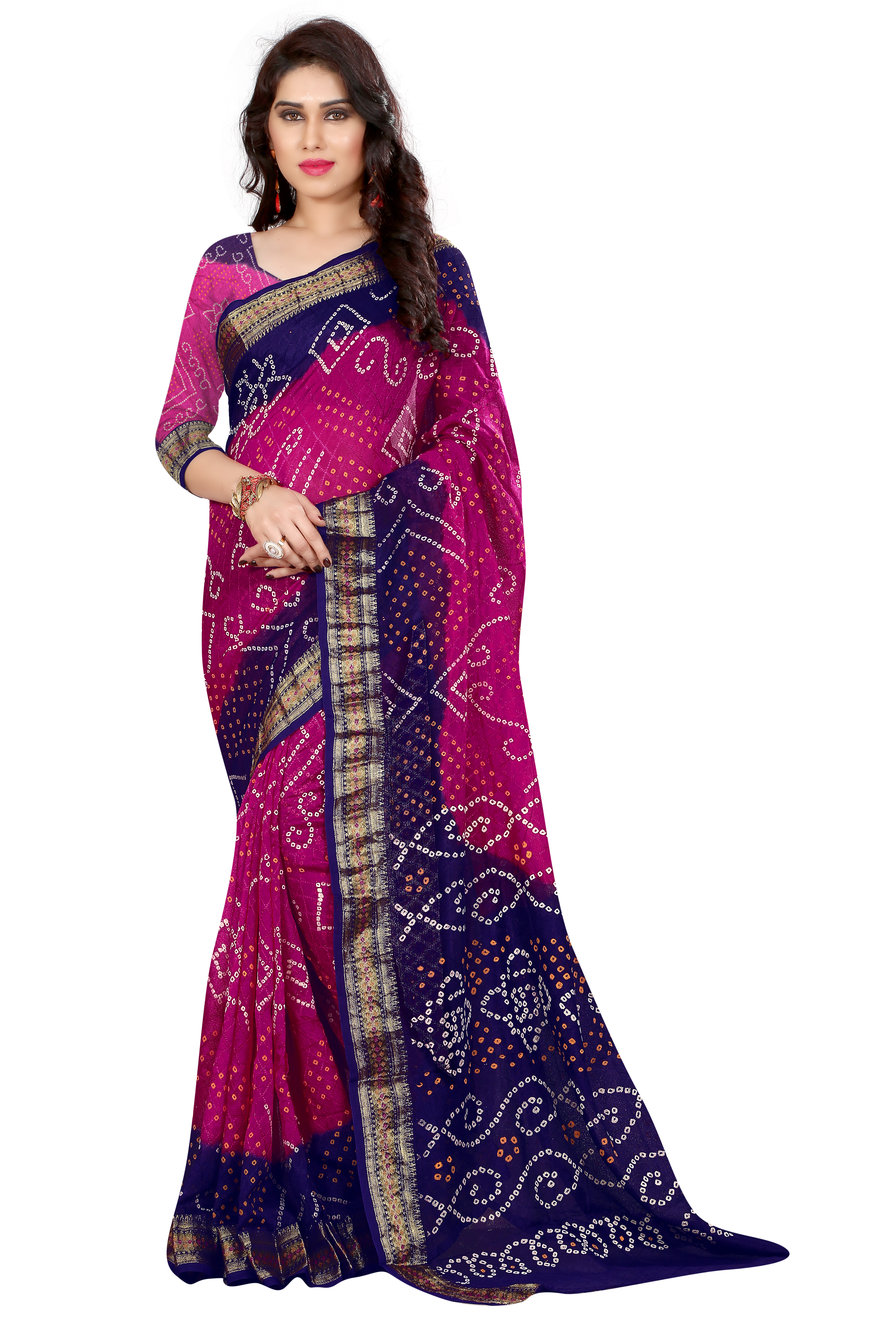 Multicolour New Ladies Wear Pure Cotton Bandhani Saree With Zari Work