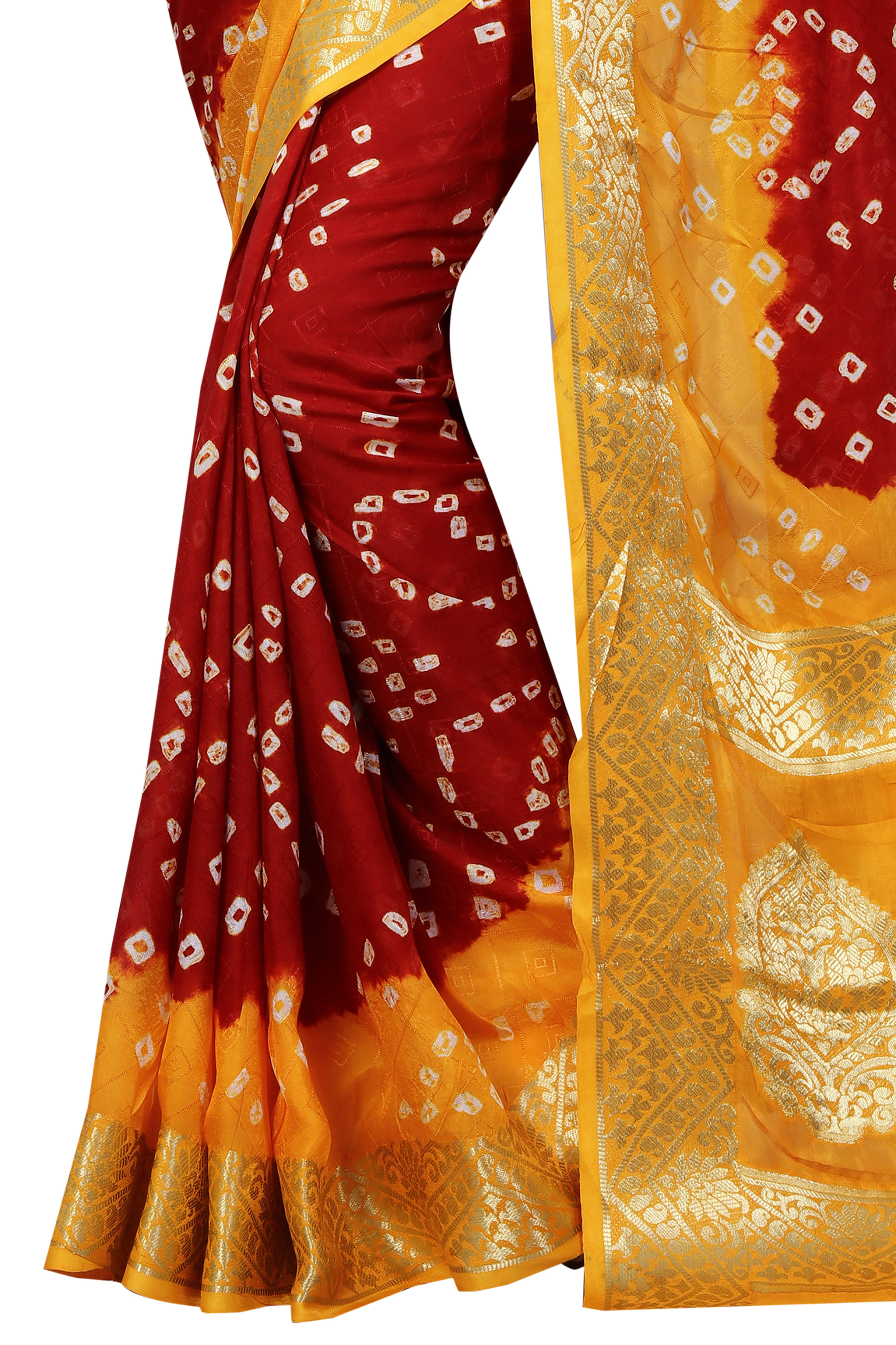 Multicolour New Pure Cotton Bandhani Saree With Attractive Zari Work
