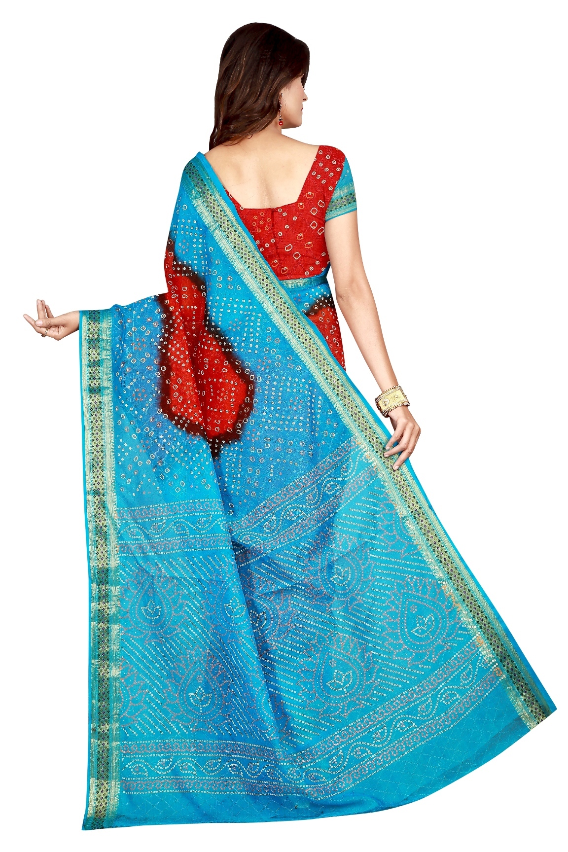 Pure Cotton Bandhani Saree - 5.5 Mtr Length, Multicolour With Zari Work Border | Printed Pattern, Dry Clean Care, Attached Blouse Piece