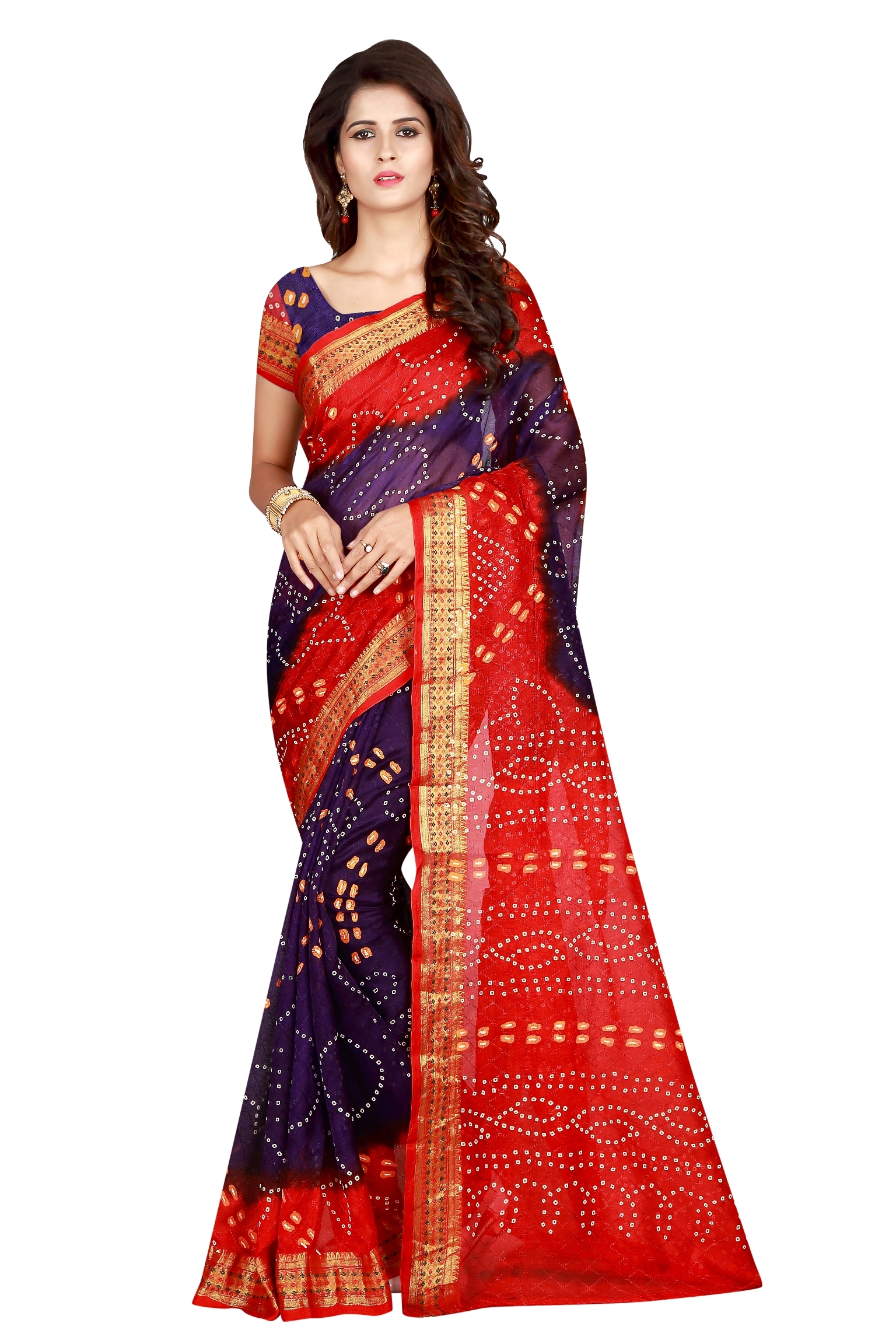 Pure Cotton Bandhani Saree - 5.5 Mtr Length, Multicolour With Zari Work Border | Printed Pattern, Dry Clean Care, Attached Blouse Piece