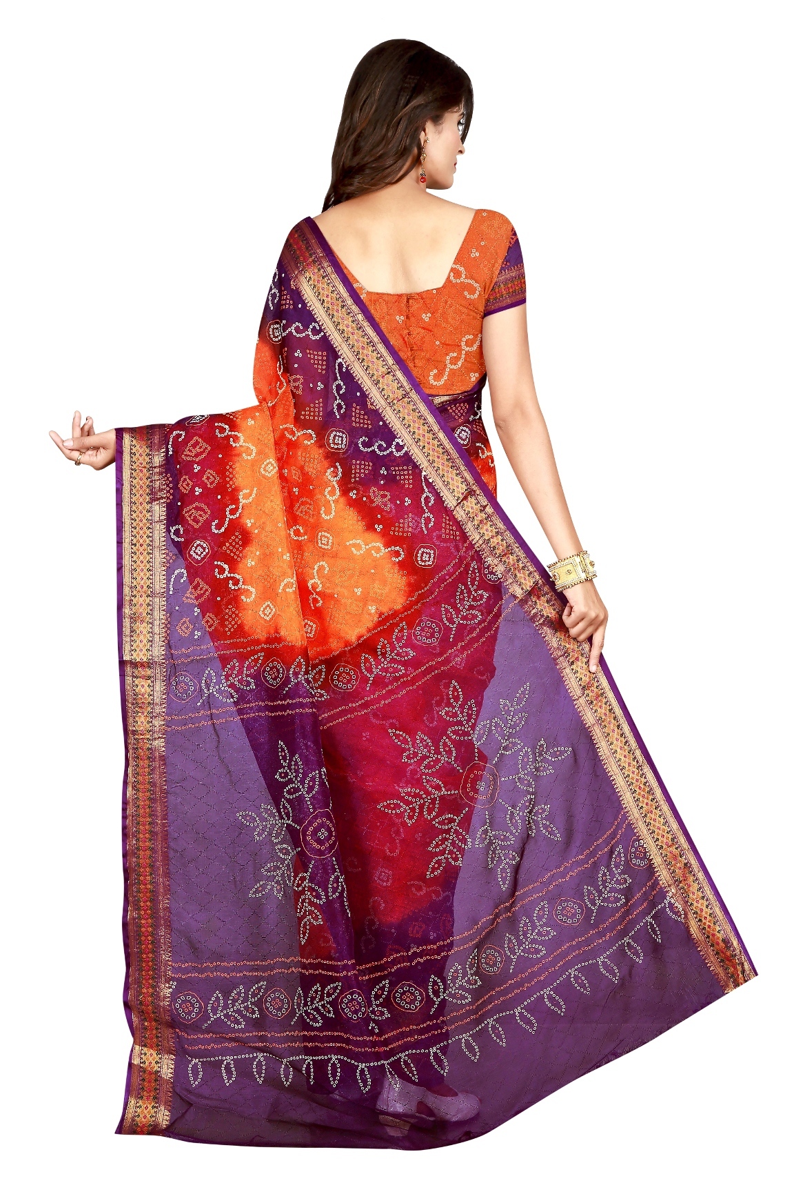 Pure Cotton Bandhani Saree - 5.5 Mtr Length, Multicolour With Zari Work Border | Printed Pattern, Dry Clean Care, Attached Blouse Piece