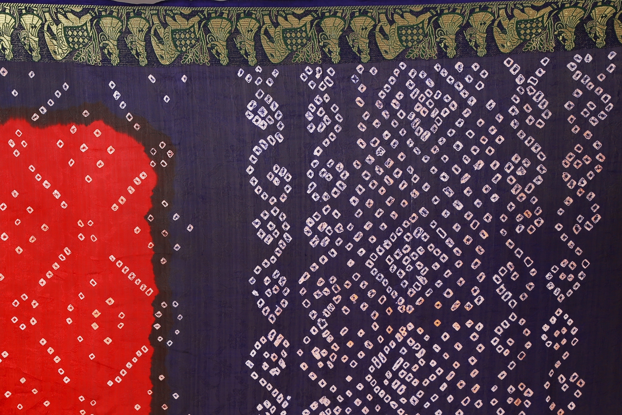 Elephant Design Pure Cotton Saree - 5.5 Mtr Length, Multicoloured With Golden Border | Zari Work, Printed Pattern, Attached Blouse Piece