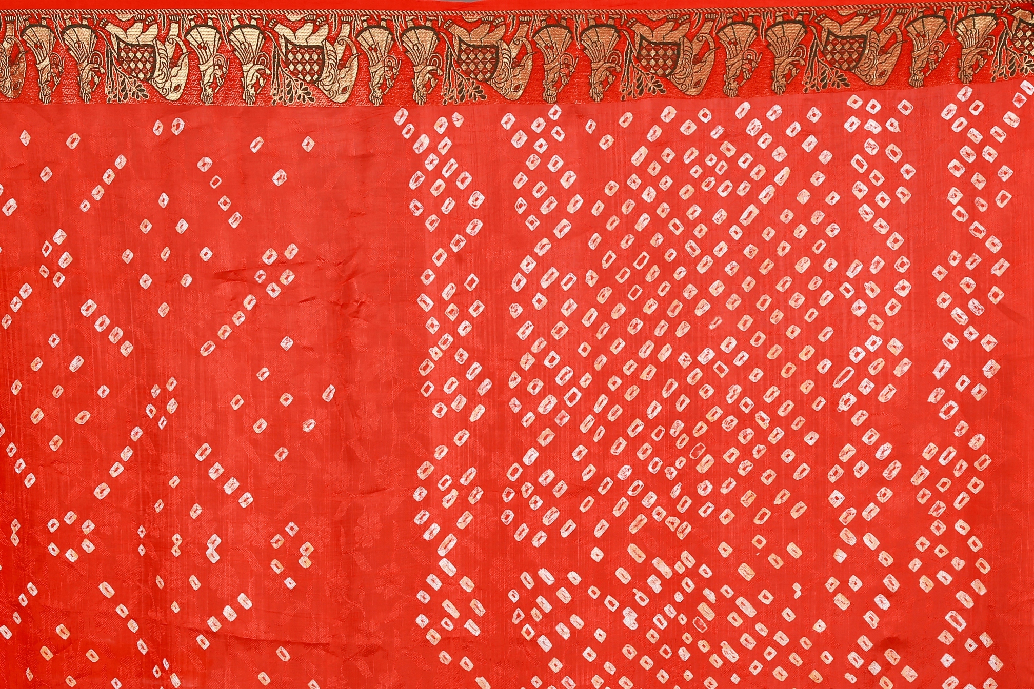 Elephant Design Pure Cotton Saree - 5.5 Mtr Length, Multicoloured With Golden Border | Zari Work, Printed Pattern, Attached Blouse Piece