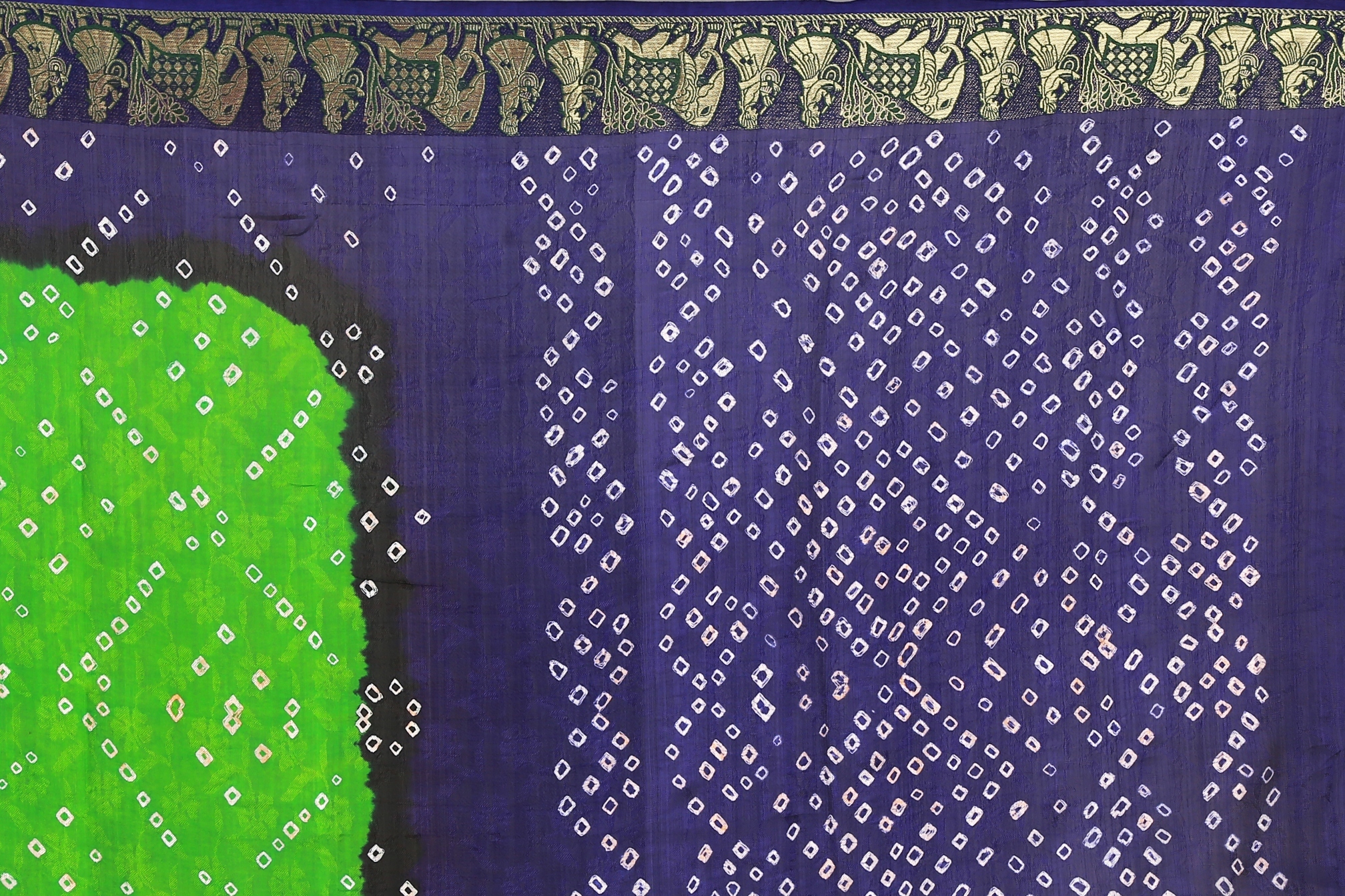 Elephant Design Pure Cotton Saree - 5.5 Mtr Length, Multicoloured With Golden Border | Zari Work, Printed Pattern, Attached Blouse Piece