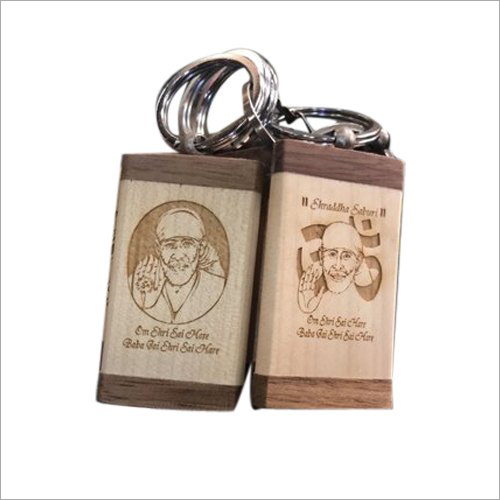 Sai Baba Wooden Keychain - Wood Material, Available in Different Sizes, Customized Color Option, Polished Finish, Ideal for Gifting