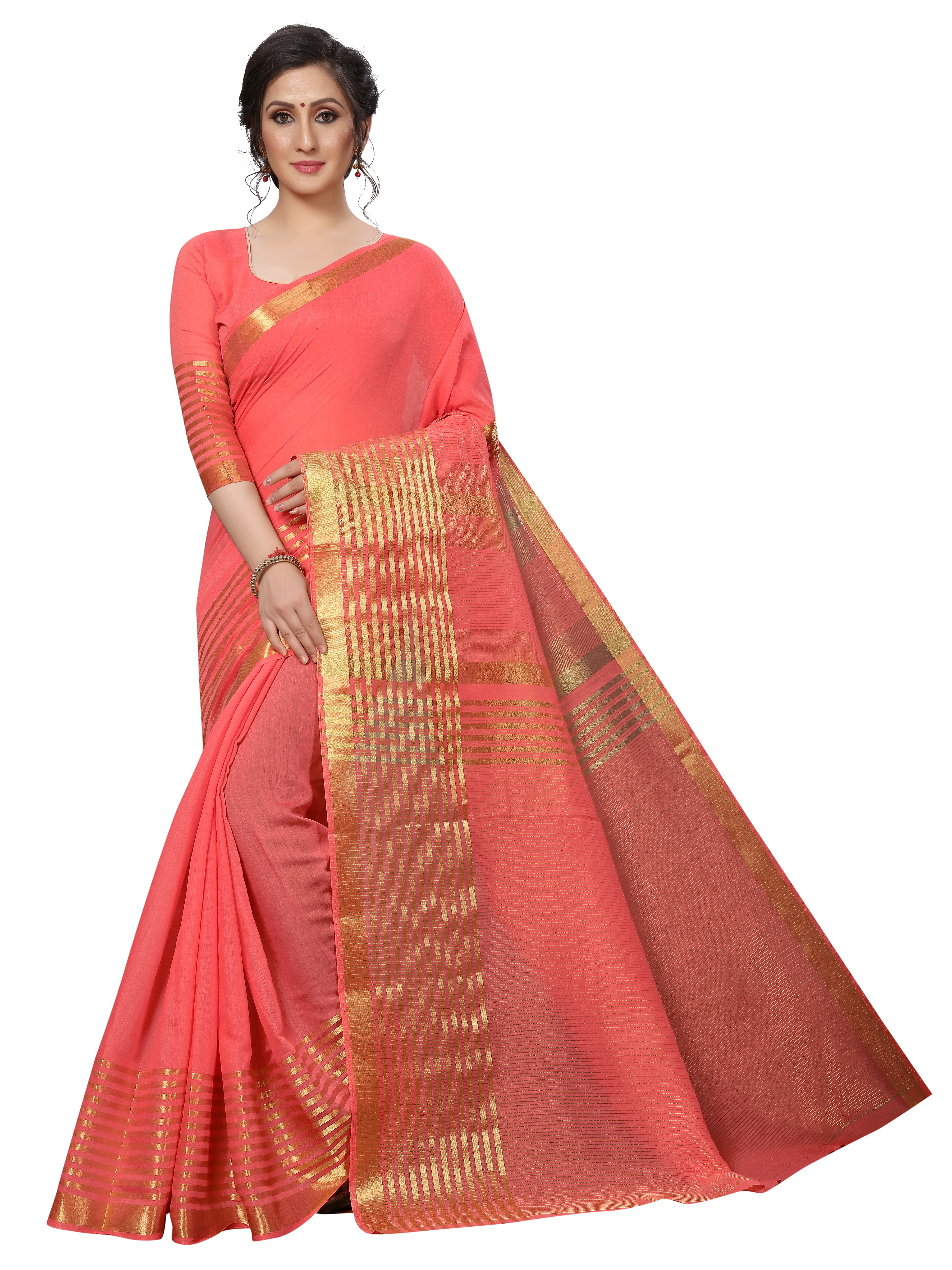 Cotton Silk Saree - Cotton , Length: 5.5 Mtr, Blouse Length: 0.8 Mtr, Plain Pattern | Versatile For All Seasons, Warranty Included