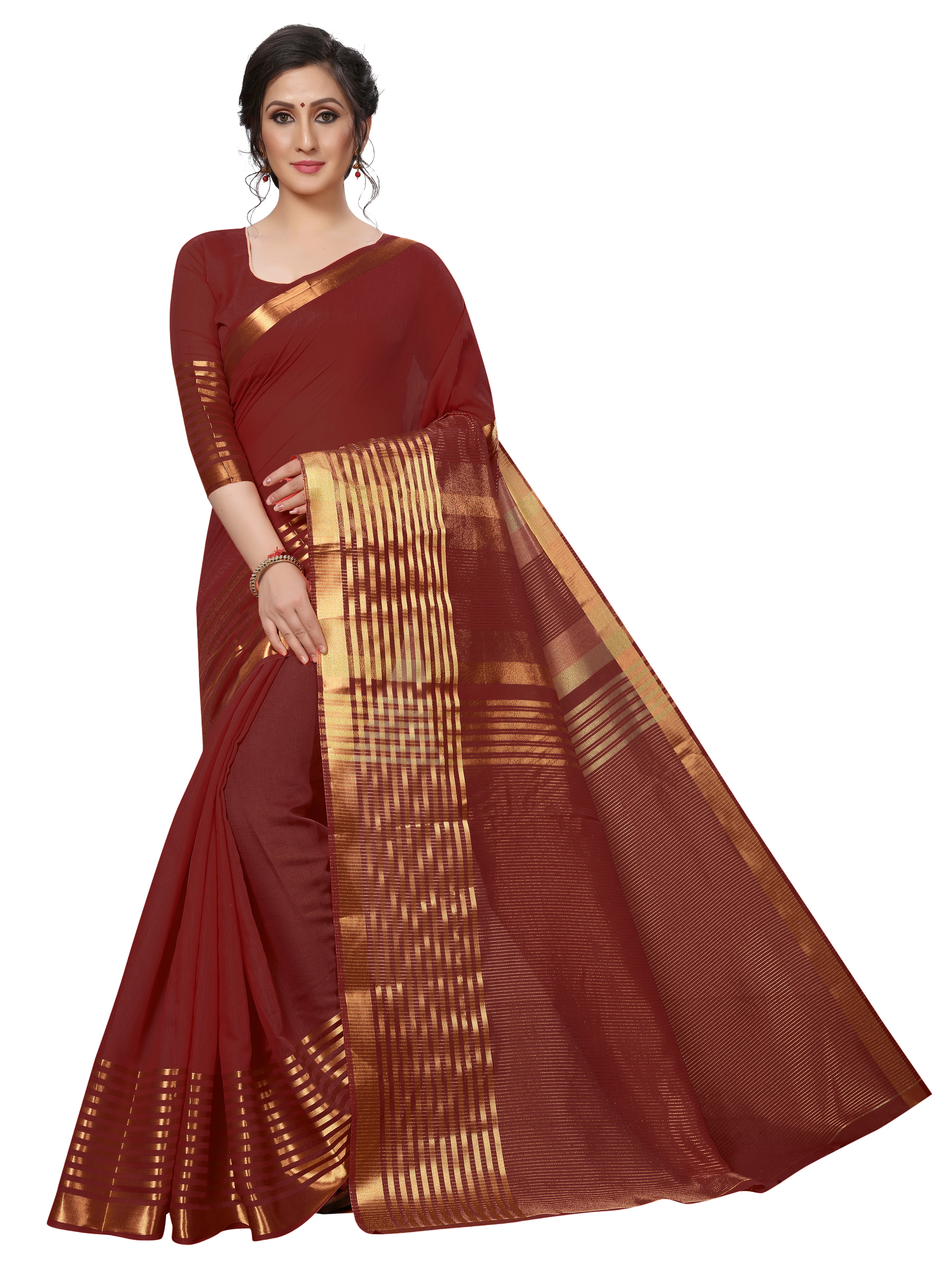 Cotton Silk Saree - Cotton , Length: 5.5 Mtr, Blouse Length: 0.8 Mtr, Plain Pattern | Versatile For All Seasons, Warranty Included