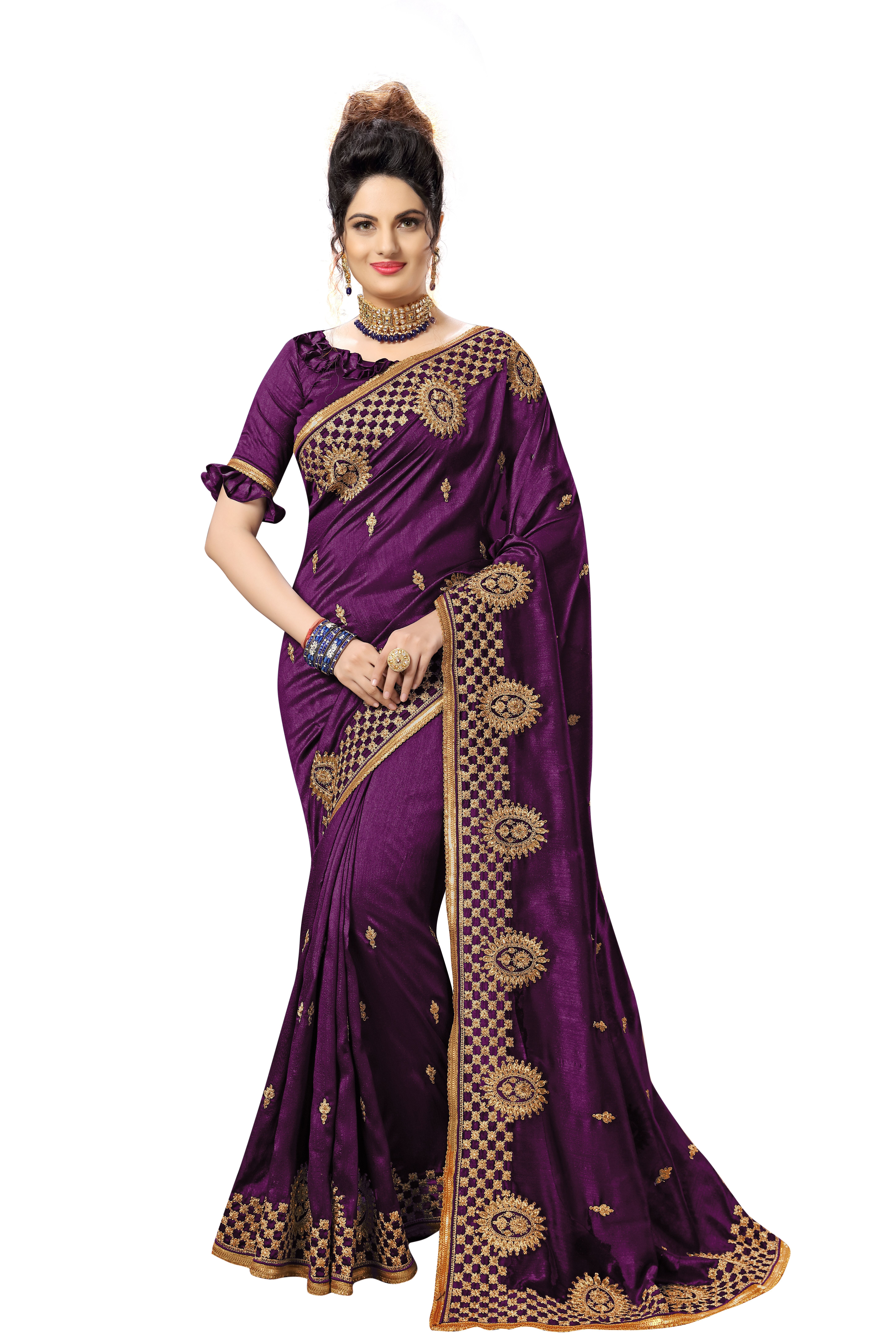 Multicolor New Heavy Embroidery With Sequence Lace Border Saree Collection
