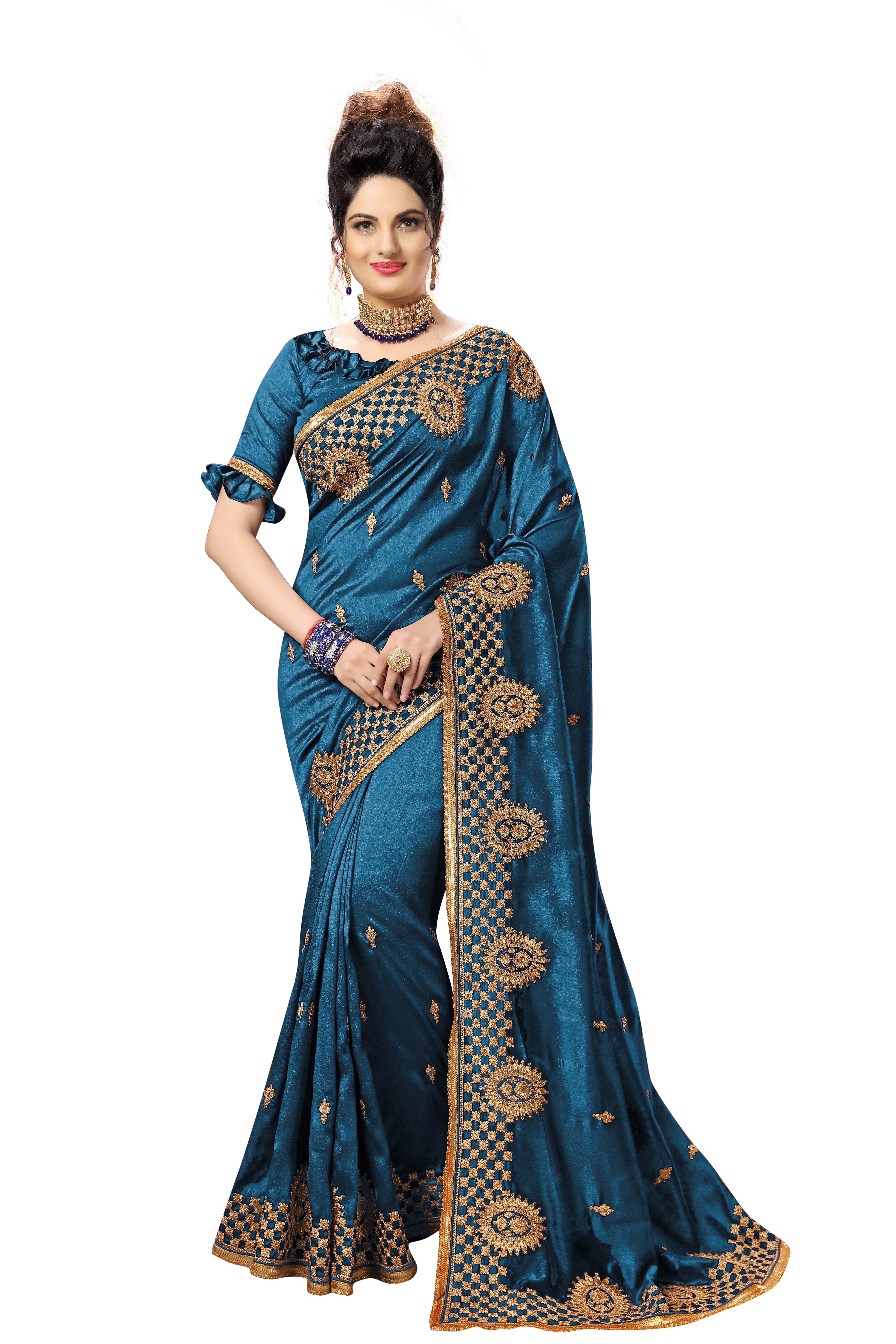 Multicolor New Heavy Embroidery With Sequence Lace Border Saree Collection