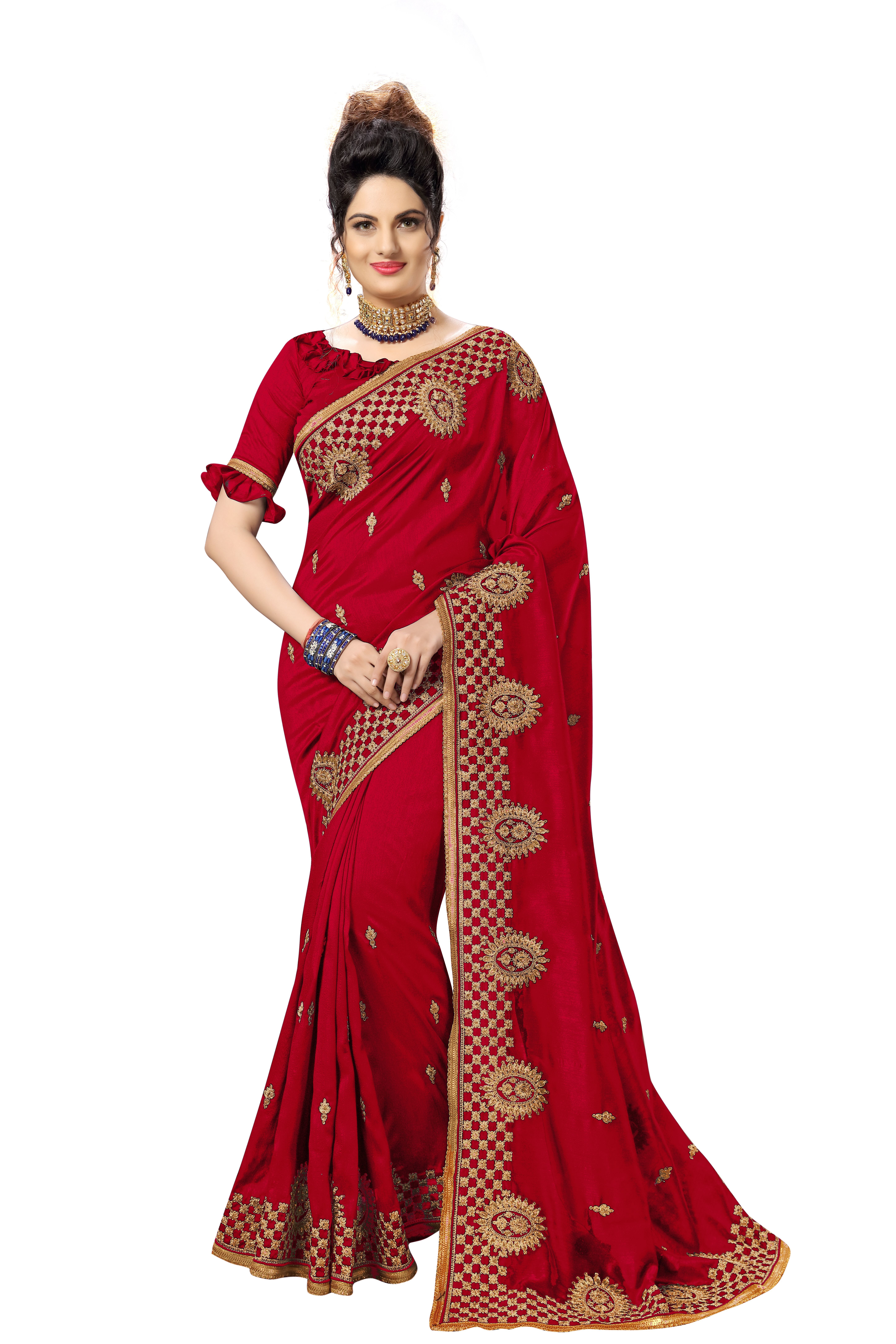 Multicolor New Heavy Embroidery With Sequence Lace Border Saree Collection