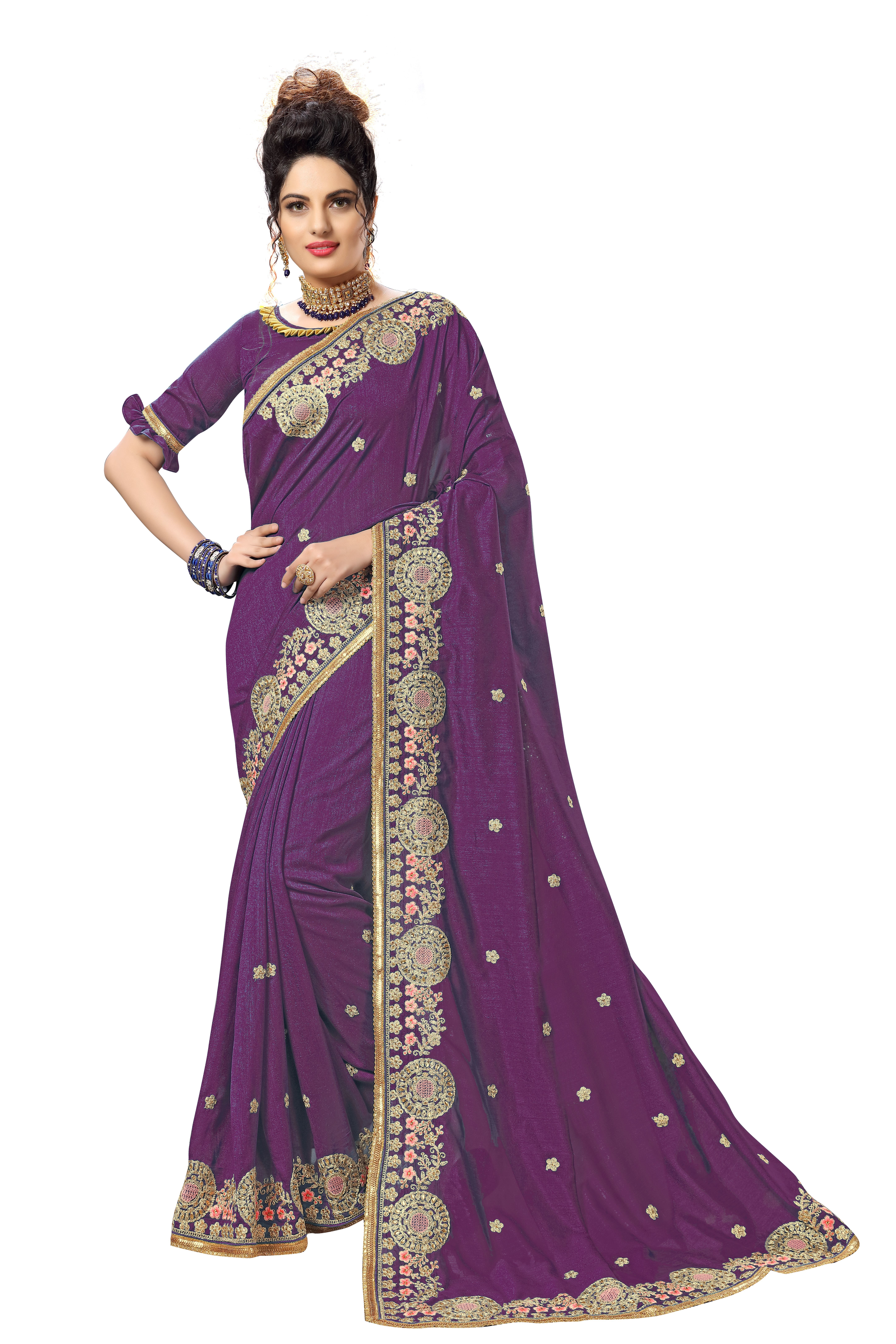 Blue Heavy Embroidery With Sequence Lace Border Saree Collection