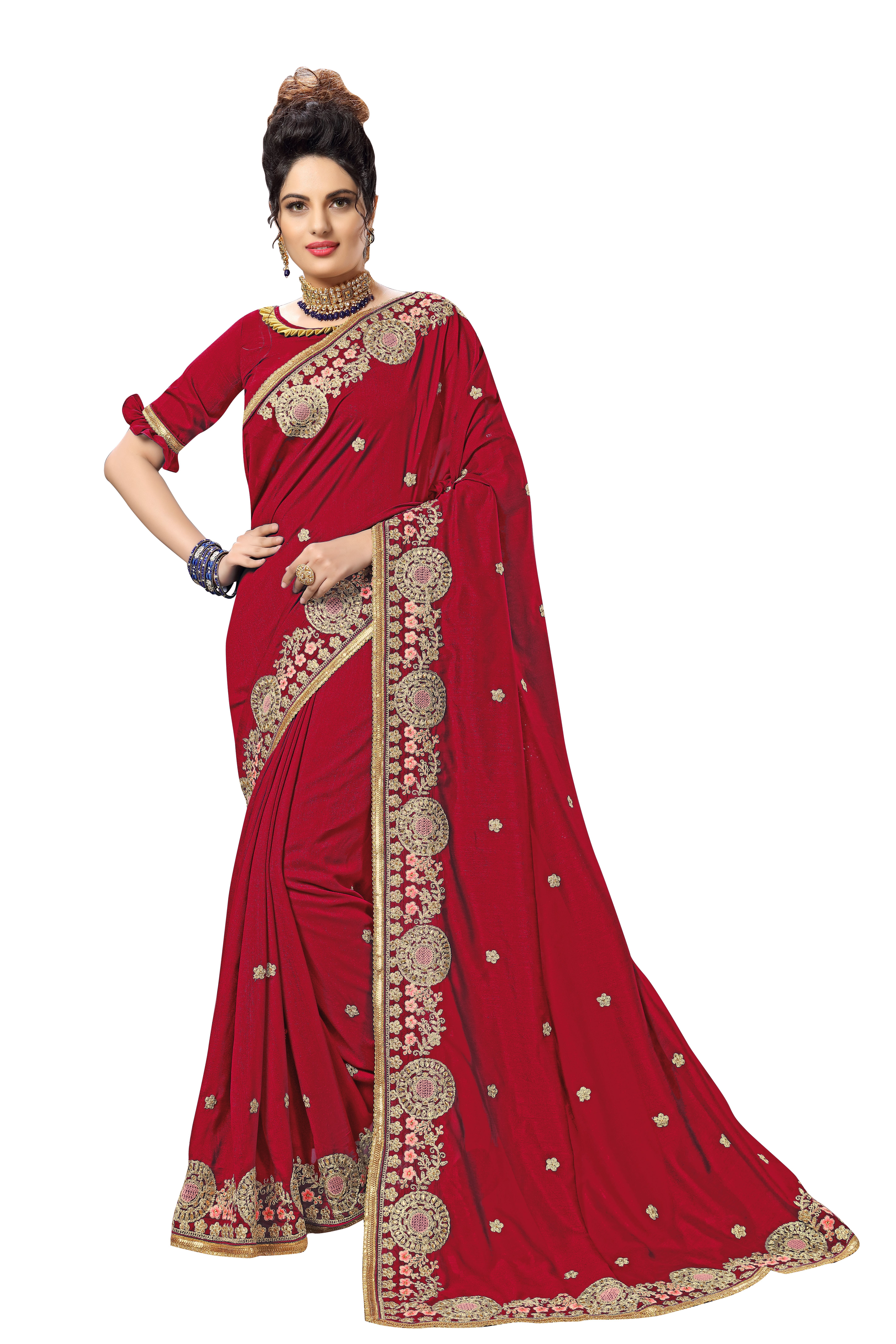 Blue Heavy Embroidery With Sequence Lace Border Saree Collection